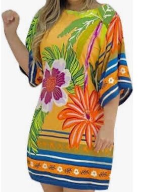 Chicme Bright Yellow Floral Mini Dress with Tropical Print
